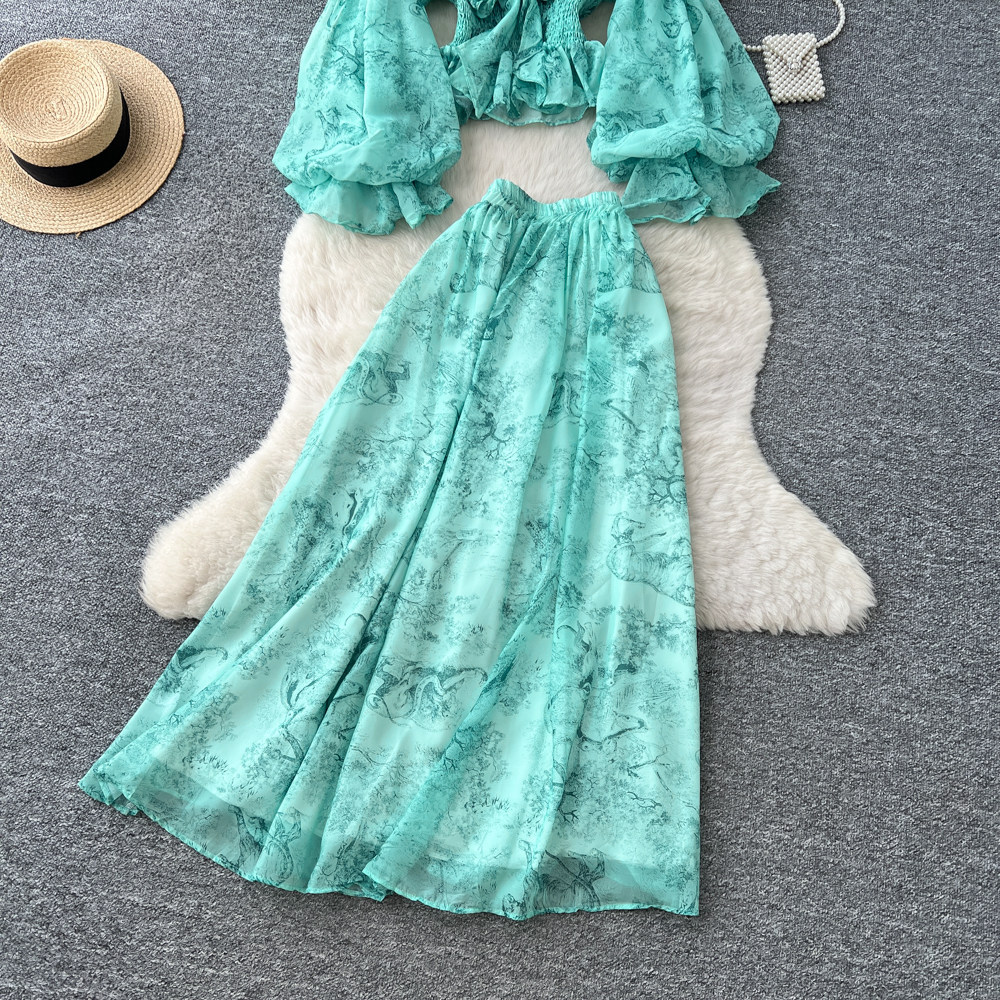 Completo due pezzi donna stampa floreale gonna in tulle autunno_voghion.com