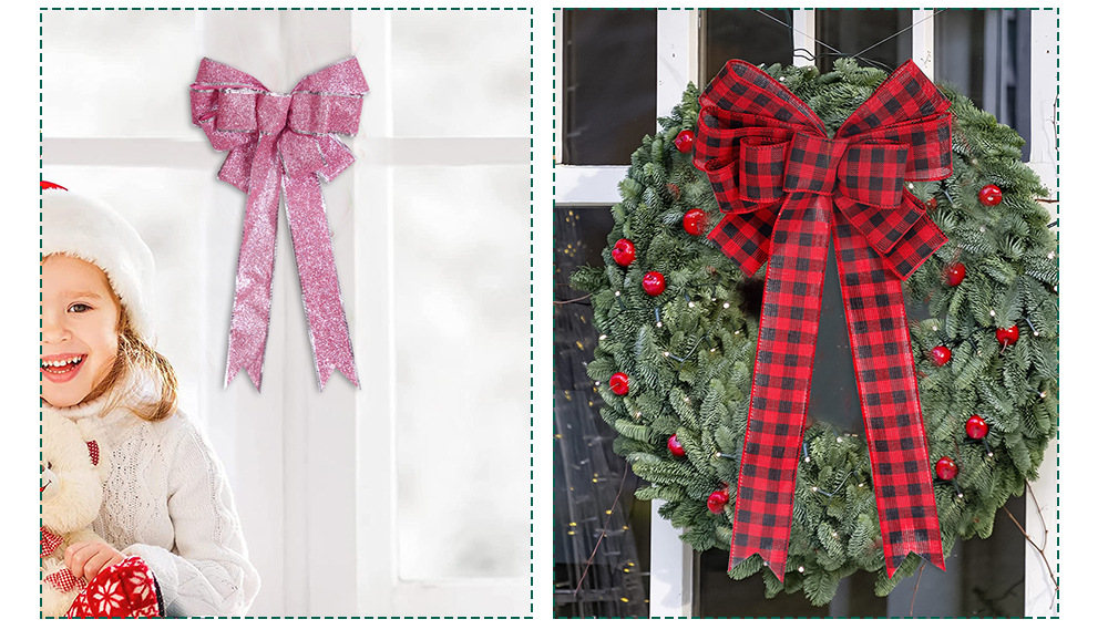 Weihnachtsdekorationen, handgefertigt, mit Schleife, weihnachtliche Atmosphäre, Arrangement, Weihnachtsbaum-Dekoration, Schleifenanhänger_voghion.com