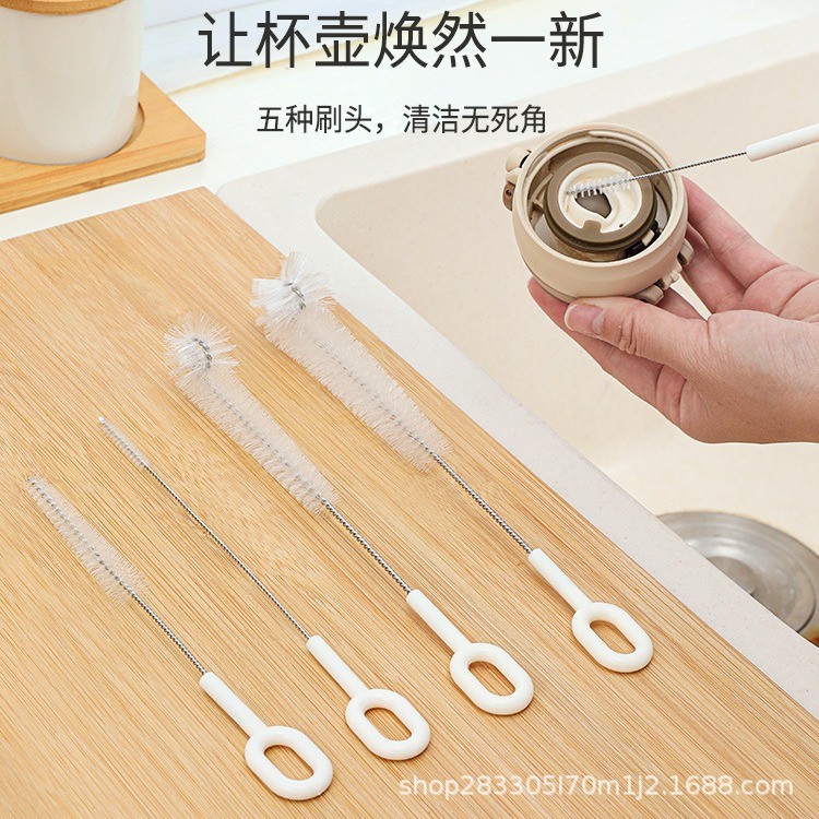 Cepillo de copa cinco en uno multifuncional Cepillo de pajita de mango largo Cepillo de lavado de copa Cepillo de biberón