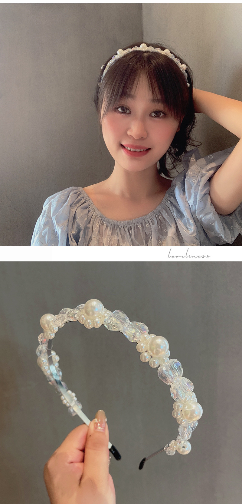 Nihaojewelry Korean Style Pearl Thin Side Metal Headband Wholesale Jewelry display picture 1