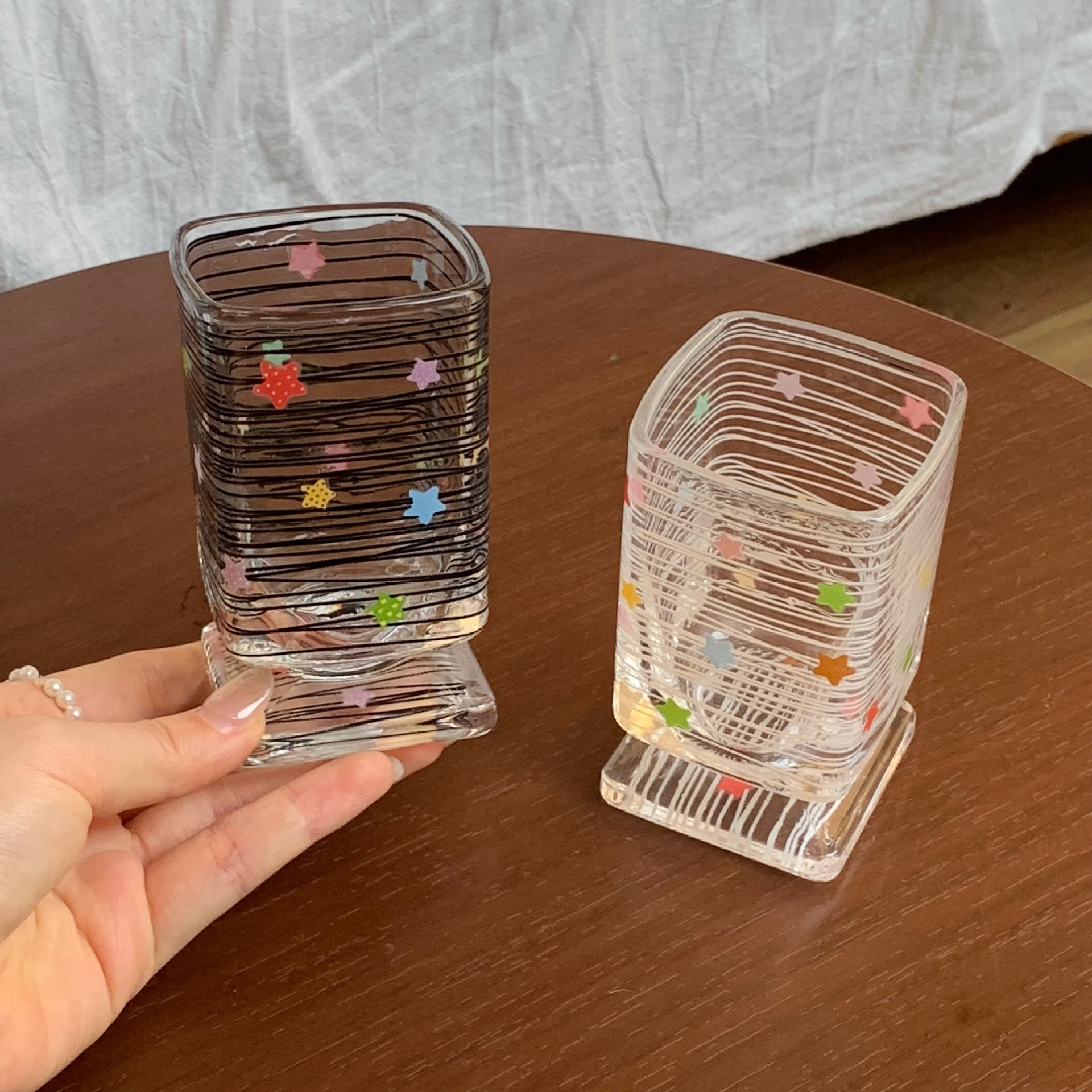 Cute Star Pattern Glass Cup For Juice And Milk Elegant Design_voghion.com