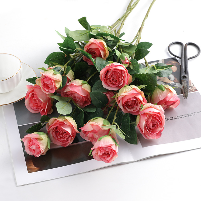 Artificial Rose Single Branch6 Heads Bulgarian Rose Hotel Living Room Ornaments Artificial Rose Artificial Flower Decoration