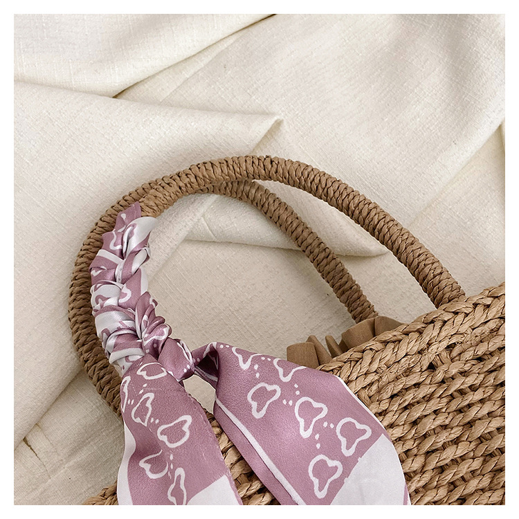 Women's Medium Straw Solid Color Flower Vacation Beach Beading Weave Square String Straw Bag display picture 3