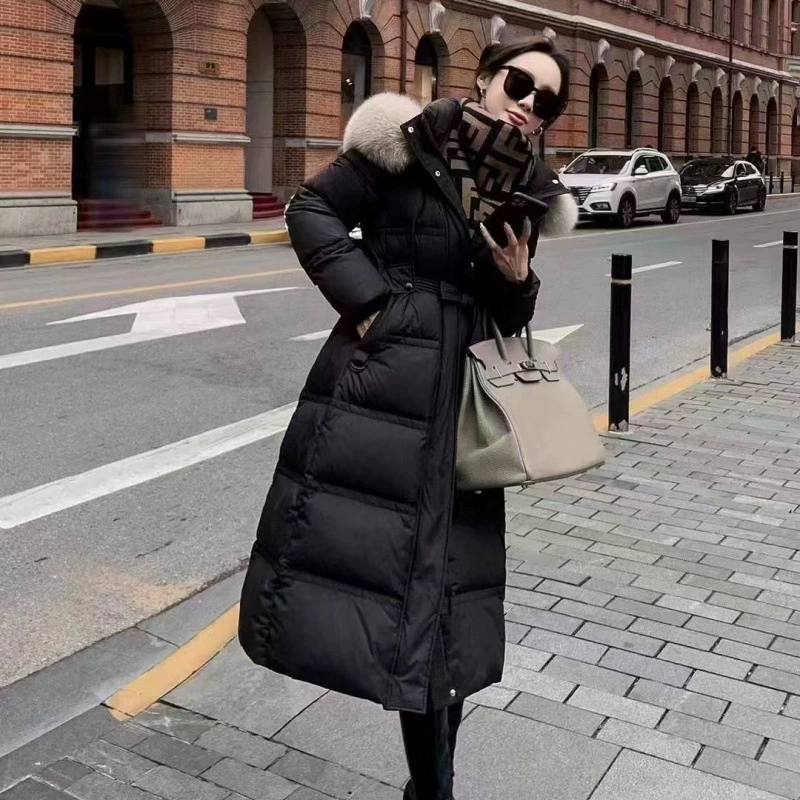 Длинный пуховик Velvet Elite, утиный пух, приталенный, корейский стиль, длина макси