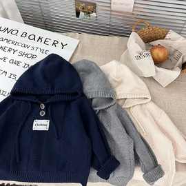 中小童连帽针织衫儿童毛衣春秋季新款男女童套头外套百搭宝宝上衣