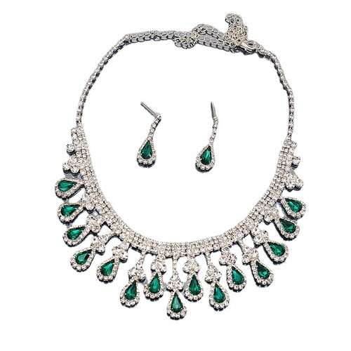 Cross-border supply European and American best-selling bridal necklace set Fashionable high-end colorful crystal necklace and earrings two-piece set