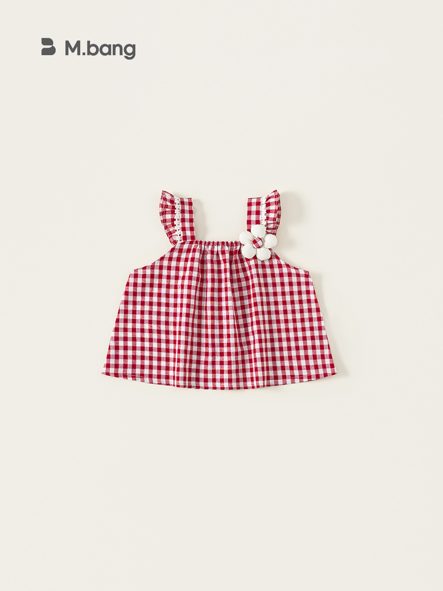 Youbao ropa para niños estilo de vacaciones estilo verano top para niñas camisa de bebé a cuadros roja estilo delgado cabestrillo para niñas ropa de bebé