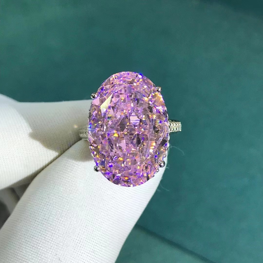 Venta caliente transfronteriza 30 quilates corte oval amarillo alto carbono diamante anillo Super brillante 3EX corte VVS Seiko