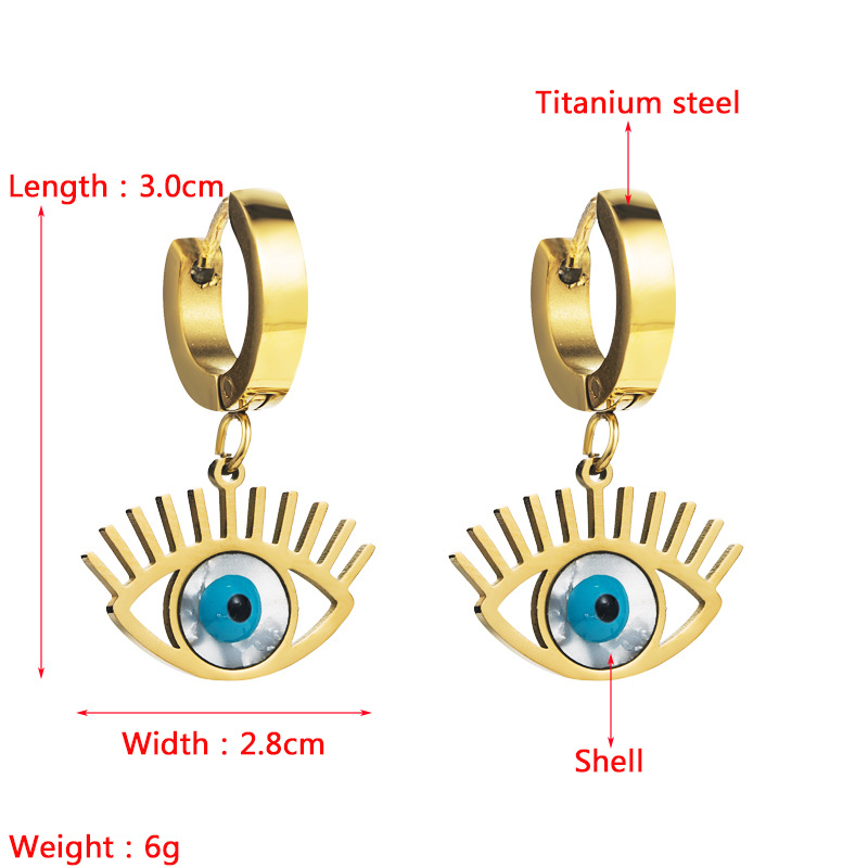 Fashion Star Devil's Eyes Titanium Steel Inlaid Shell Hip-hop Earrings display picture 1