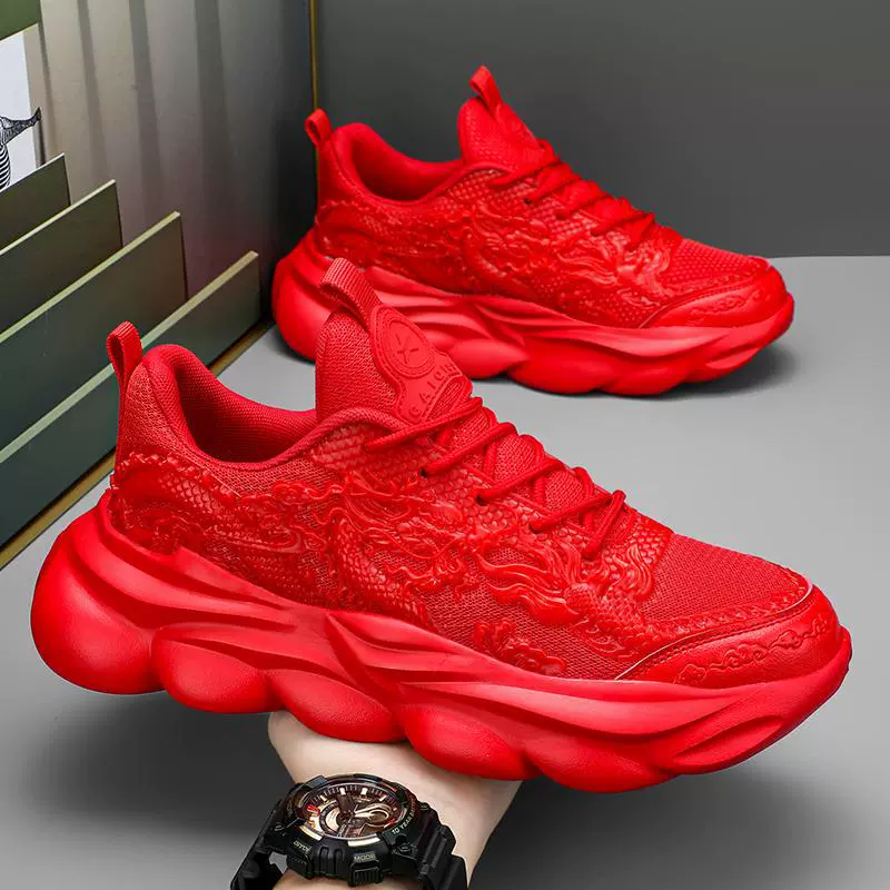 Мужская обувь 2025 весна новый год рождения красная повседневная спортивная обувь для бега молодежная зимняя обувь для папы