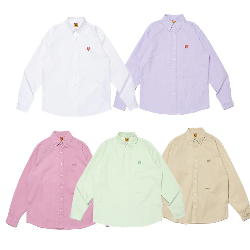 Foreign Trade Cross-Border Japanese Retro Love Embroidered Shirt Casual Loose Men and Women Couple Same Style Long Sleeves