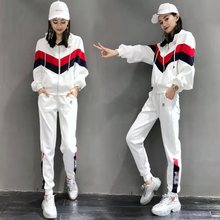 休闲运动服套装女2022春秋新款时尚洋气连帽卫衣长裤显瘦两件套装