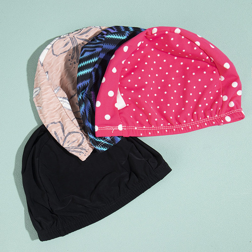Polyester cloth swimming pool swimming cap, high elasticity adult universal design and color independent packaging cardboard hot spring swimming cap