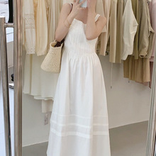 法式赫本风吊带裙子女夏季白色连衣裙气质感收腰无袖背心长裙