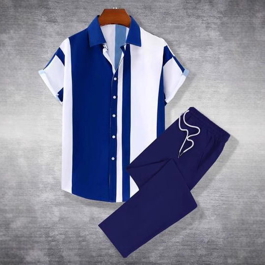 Comercio exterior ropa de moda Amazon verano nuevo estilo de hombre estilo hawaiano impresión 3D camisa de manga corta pantalón conjunto