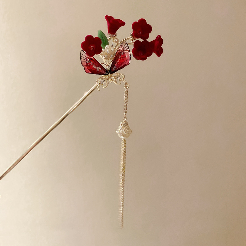 24g Weight Hairpin Hair Accessories Type Women's Chinoiserie Flower Butterfly Metal Hairpin