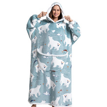 亚马逊新款动物卡通御寒服加厚法兰绒羊羔绒睡衣TV电视懒人毯连帽