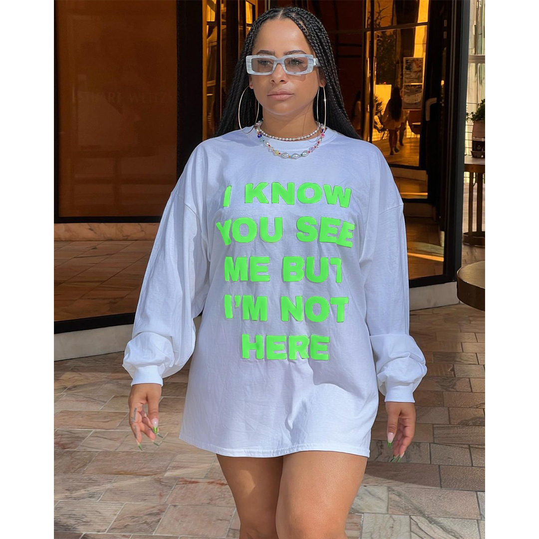 Women Clothing Goods Casual Double Sided Letter Graphic T shirt Dress