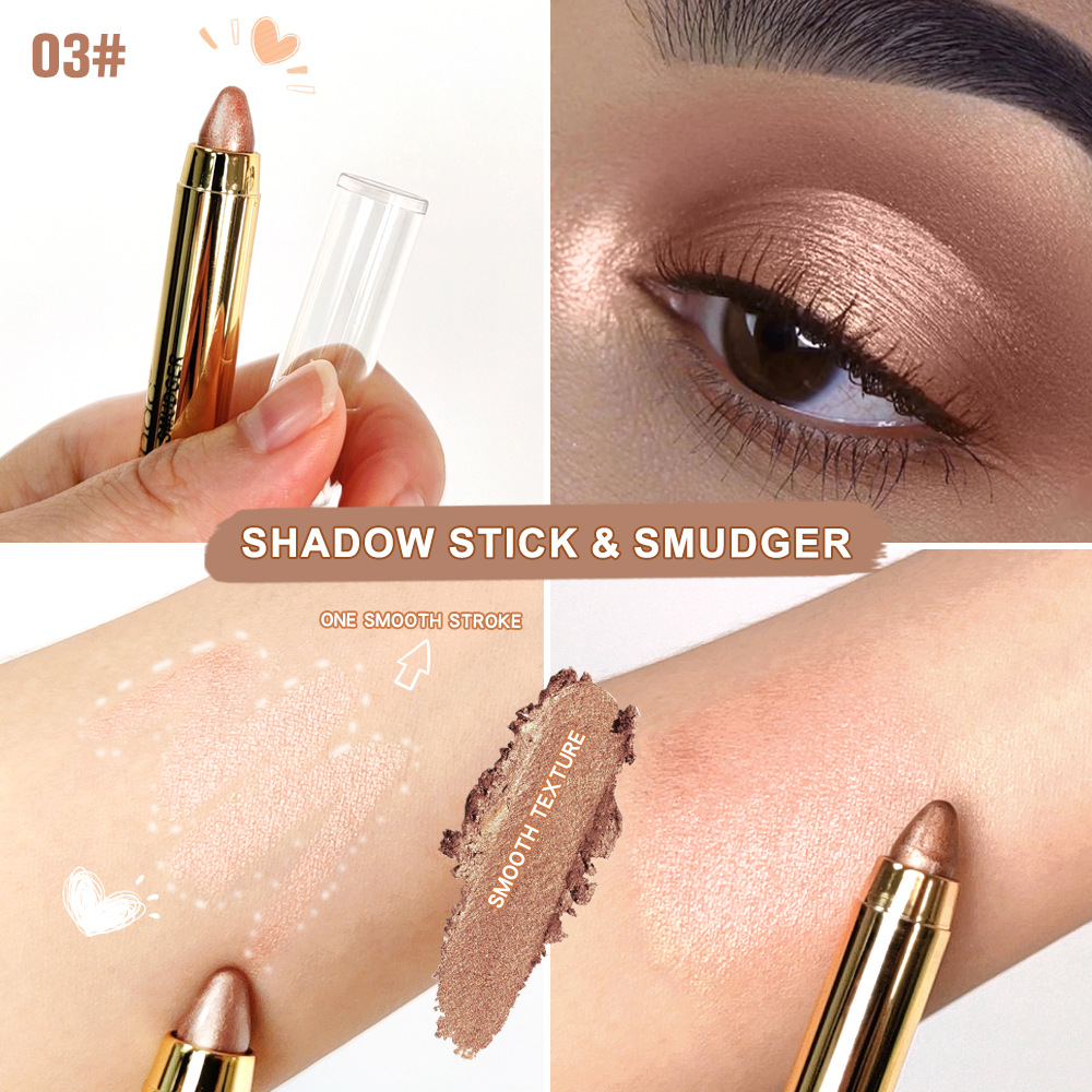 ibcccndc pearlescent eyeshadow stick with brush head, high-gloss earth Eyeshadow pen, double-headed eyeshadow stick undefined