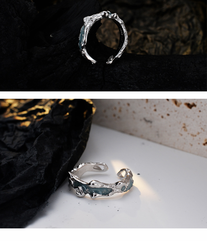 Simple Style Irregular Silver Drip glazed Open Ring 1 Piece
