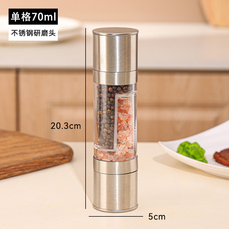 Botella de molienda de acero inoxidable manual de doble cabeza molinadora de pimienta molinadora de pimienta molinadora de condimento