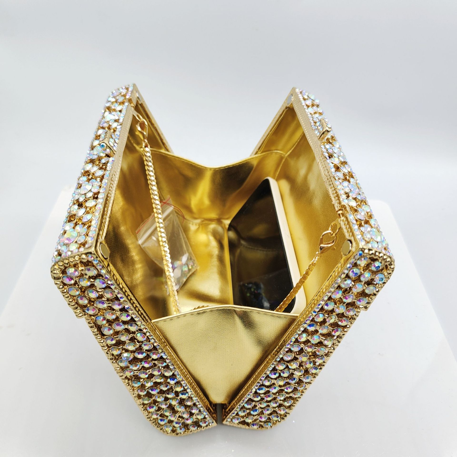 Túi clutch dạ hội đính kim cương hợp kim cao cấp xách tay — Bóng ma vàng, Màu tím huyền ảo, Màu vàng kim huyền ảo, Tùy chỉnh màu sắc khác chi tiết 3