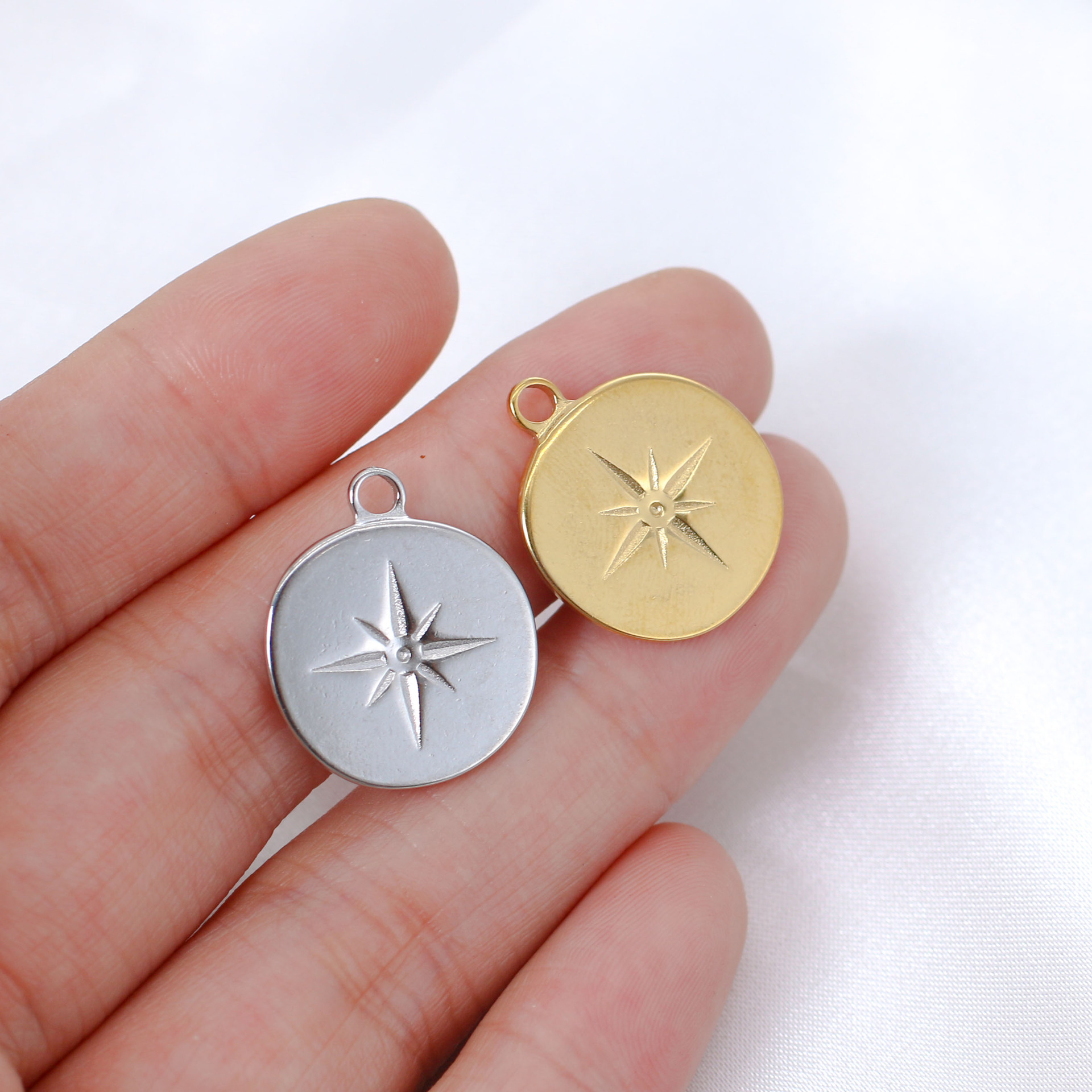 3 Stücke 18mm * 21mm Runde Stern Charms Edelstahl Kompass Stern Anhänger Halskette Armband Ohrring DIY Schmuck machen Zubehör – Detail 7