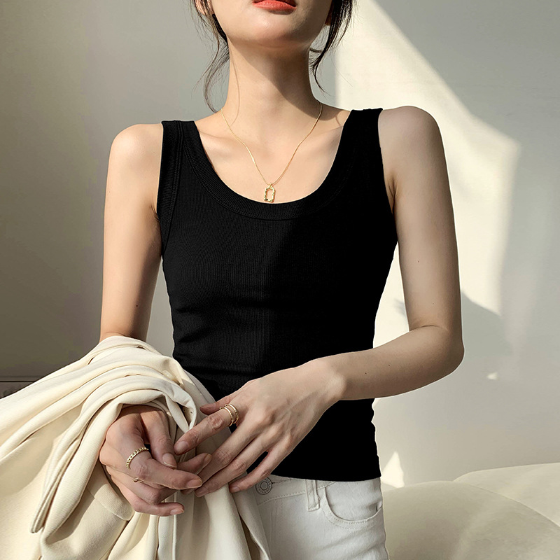 Tiktok white knitted vest female summer with a sleeveless bottom small suspenders sexy slimming outside to wear a short top