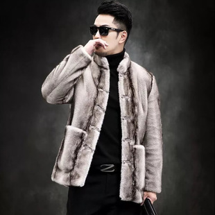 Men's Imitation Mink Fur New Arrival Gold Mink Fur Chinese Style Coat with Collar for Winter Warm Casual Trendy Jacket