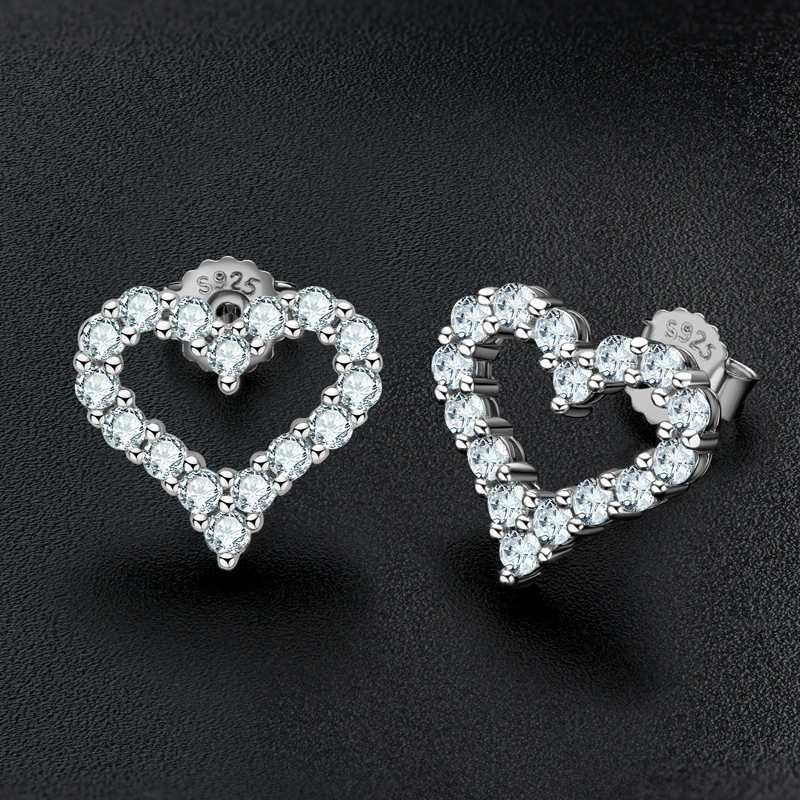 Серьги в форме сердца, оптом, японские и корейские, 0,96 карата, серебро 925 пробы, 2 мм
