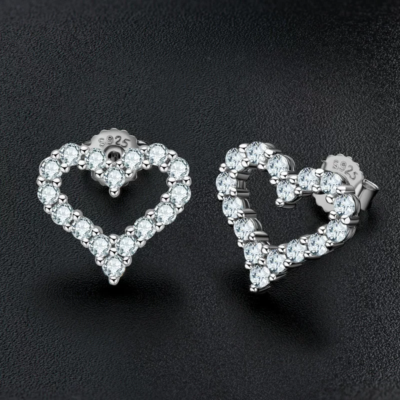 Серьги в форме сердца, оптом, японские и корейские, 0,96 карата, серебро 925 пробы, 2 мм