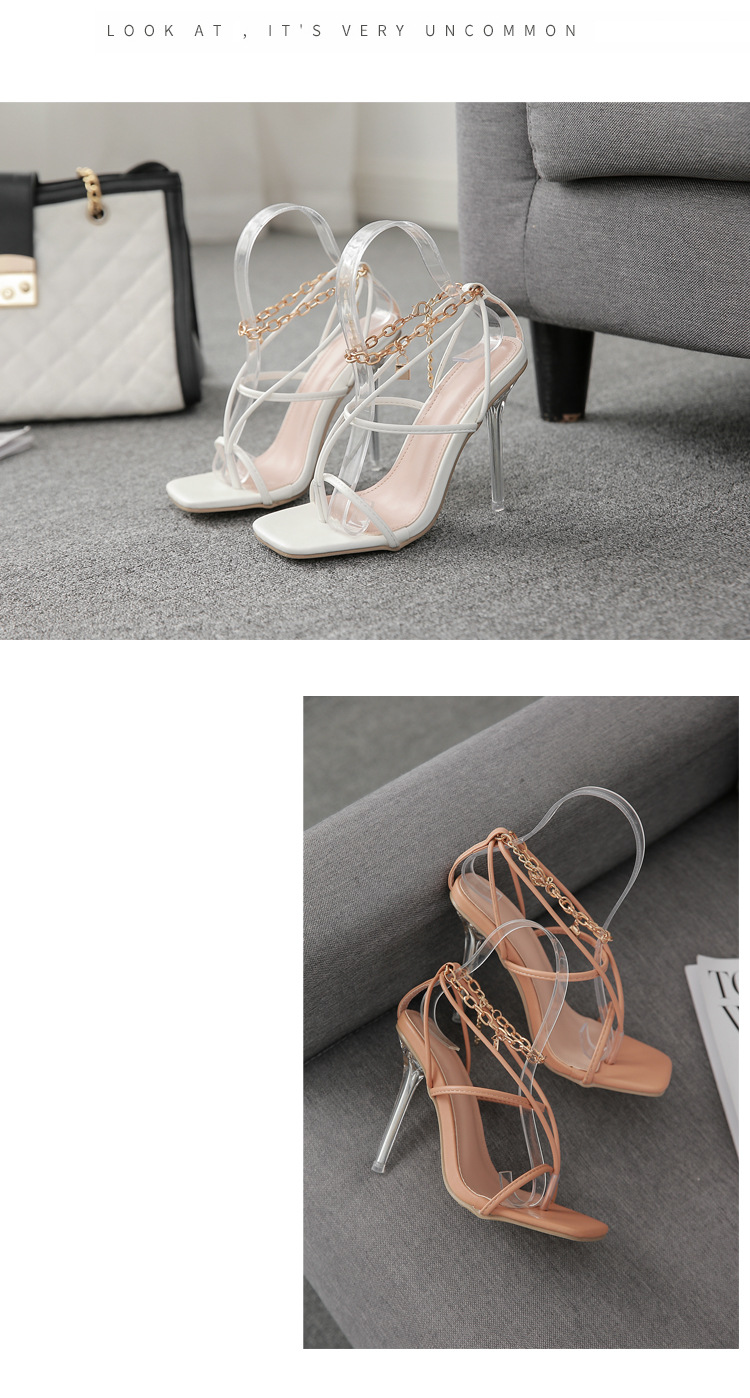 Clip toe thin taping locking chain square toe high-heel sandals NSGXL117164