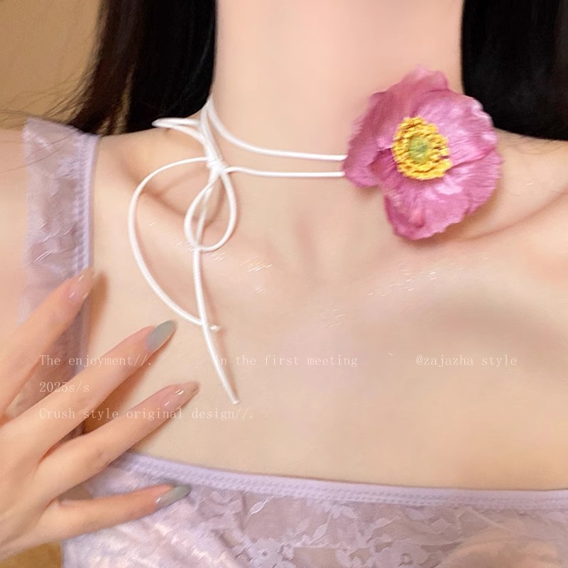 3#핑크 포피 꽃 목걸이