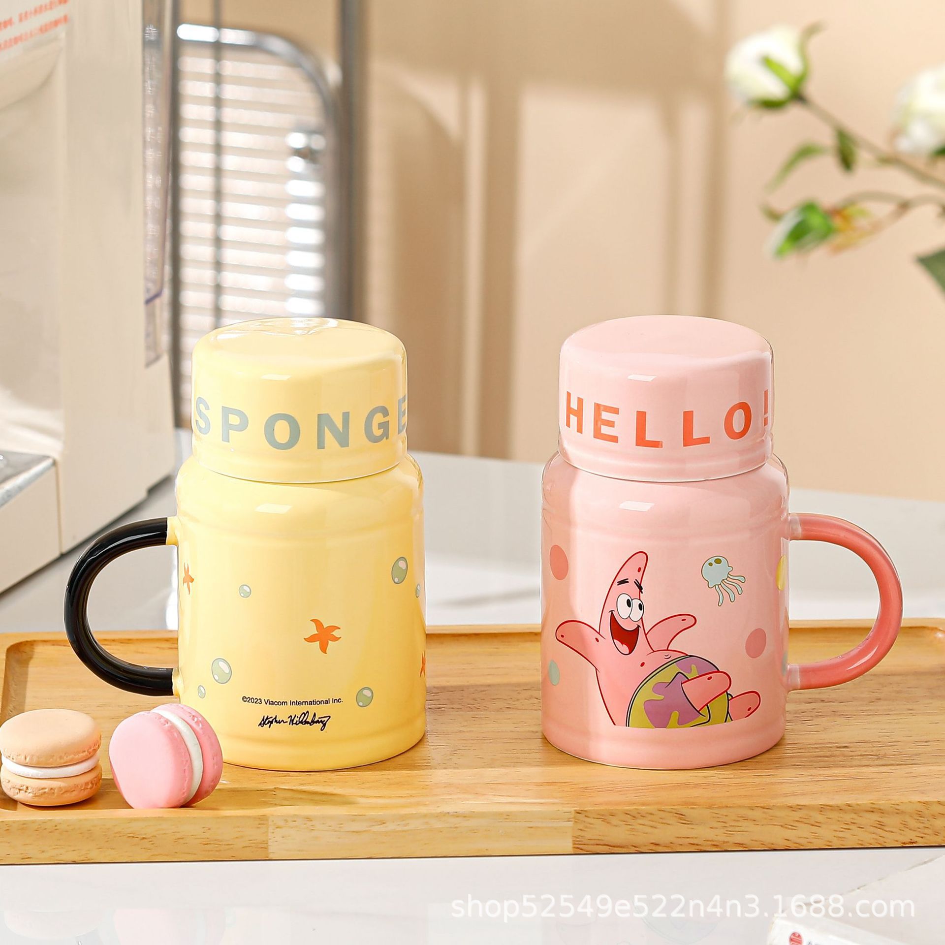 SpongeBob autorizado genuino taza con tapa creativa de alto valor de dibujos animados copas de agua taza de cerámica