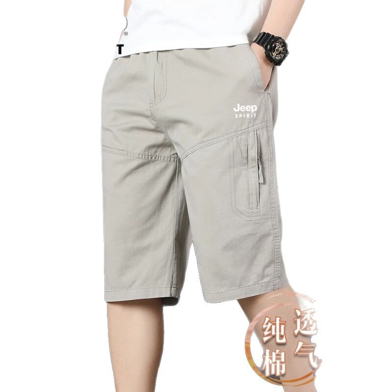 JEEP SPIRIT Jeep Shorts Men's Straight Cotton Casual Capri Pants Crowd Pants Middle-aged and Elderly Middle-aged Pants