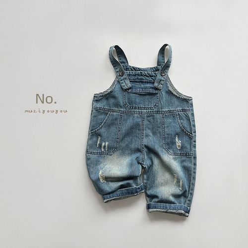 Chic and Cute Outfit~ Boys' Denim Overalls 2024 Spring Collection New Style Overalls for Middle and Small Children, Girls' Baby Korean Style Onesies Batch