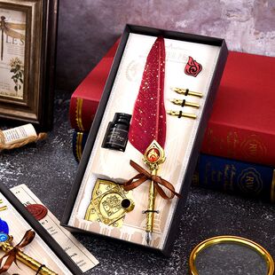 Original God peripheral classic style feather pen European retro seal water pen student pen gift box set student set