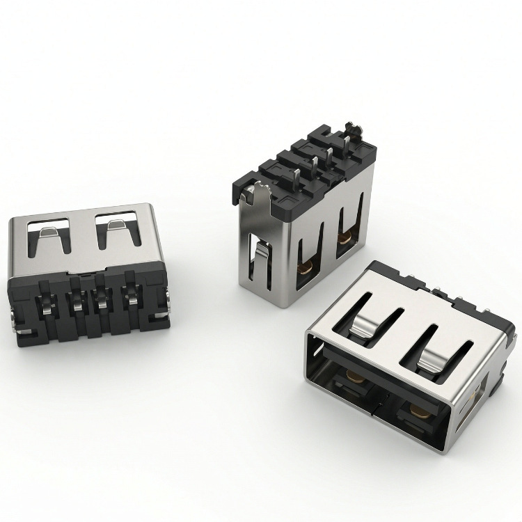 USB AF母座2.0A母180度立插DIP立式插板中间固定脚居中H10.0/10.5