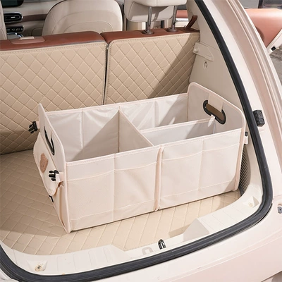 Car storage bag/box Multifunctional Car Storage Box - trunk-storage-bag-beige-with-bear-head-sticker