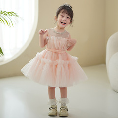 Children's summer party dress, stylish, full of fairy tale princess dress, baby first birthday piano performance dress, girls' one-piece dress