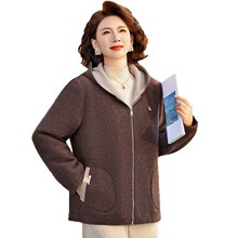 中年妈妈秋冬装新款仿金貂绒短外套中老年女装25洋气休闲毛呢大衣