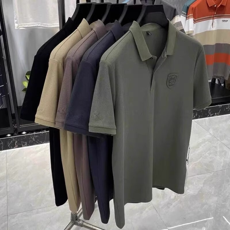 Guangzhou Thirteen Line Men's Summer Short-sleeved Polo Shirt Half-sleeved T-shirt Breathable Pearl Cotton Embroidered plus size Turnaround Shirt