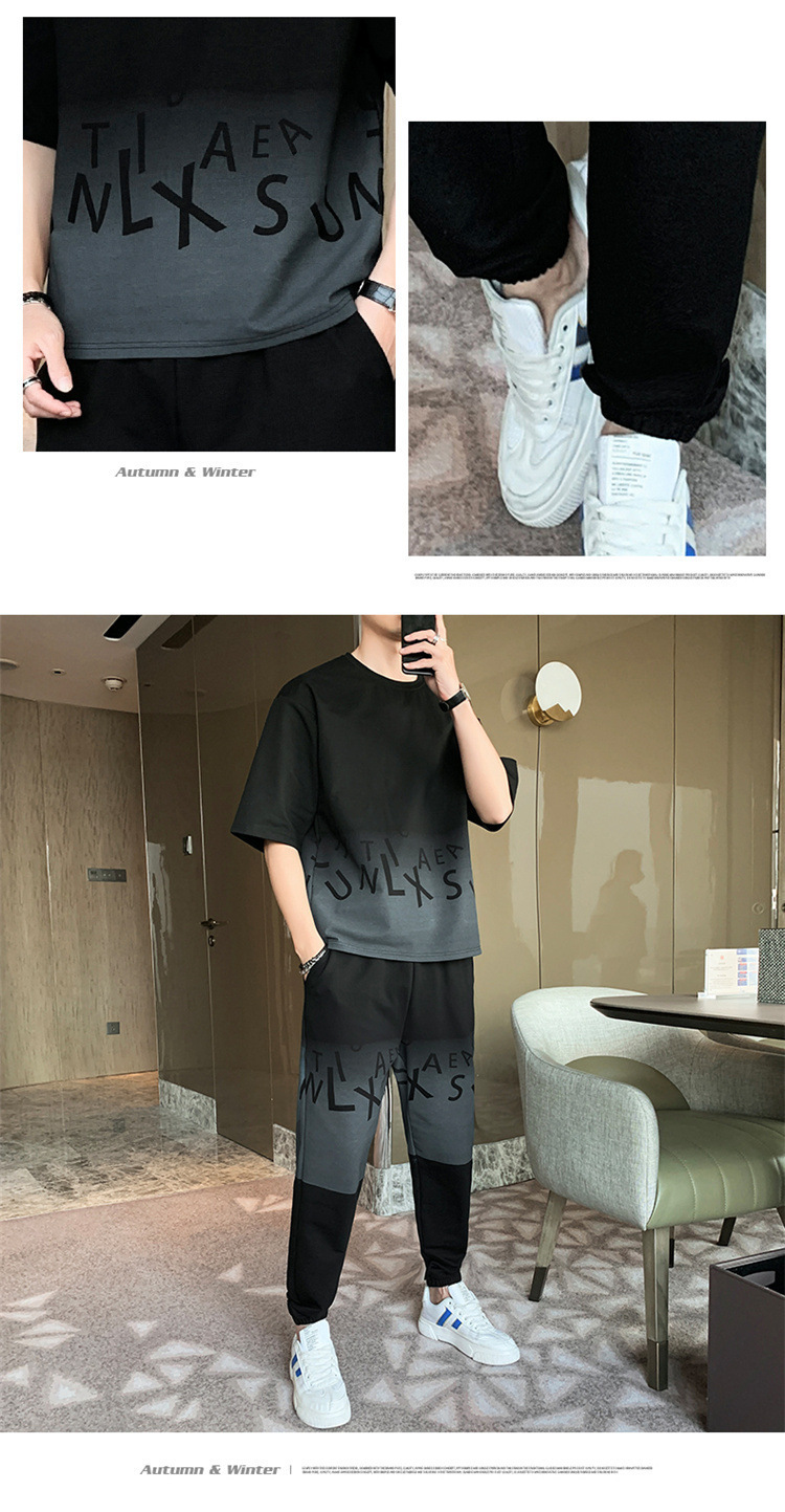 Men's Gradient Color Short Sleeve T-Shirt And Shorts Set Casual Summer Streetwear Hong Kong Style Outfit_viptrois.com