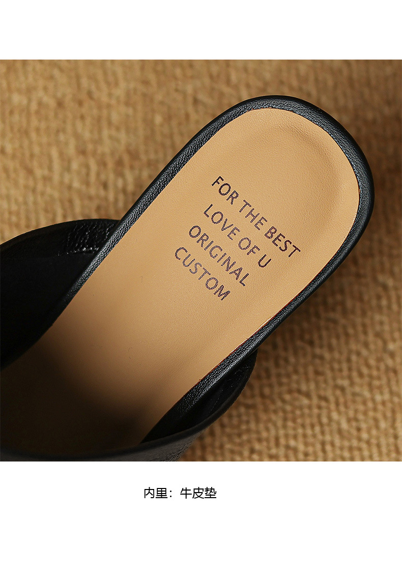 Sandal cao gót nữ hở mũi quai ngang da bò đục lỗ, gót 7 cm — Đen và cao 7 cm chi tiết 17
