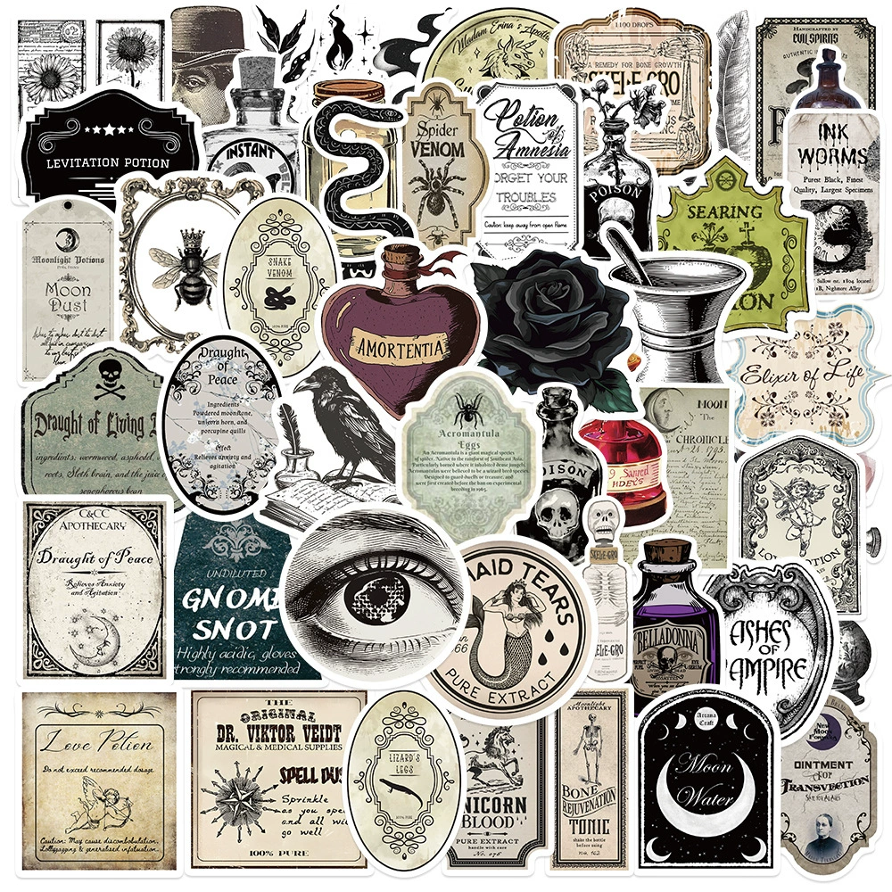 50 листов/4 модели трансграничных горячих продаж готический фармацевт зелья граффити наклейки на скутер для ноутбука