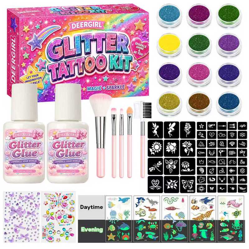 Deer Girl Glitter Powder Set Temporary Tattoos Luminous Powder Children's Gift Multi-Color Set Creative DIY Cross-Border Deer Girl Glitter Powder Set Temporary Tattoos Luminous Powder Children's Gift Multi-Color Set Creative DIY Cross-Border