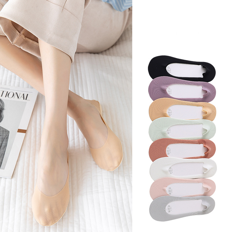 Socks Women's Summer Thin Women's Socks Solid Color Low-cut Boat Socks Silicone Anti-detachment Invisible Socks Simple Arbitrary Cut Ice Stockings
