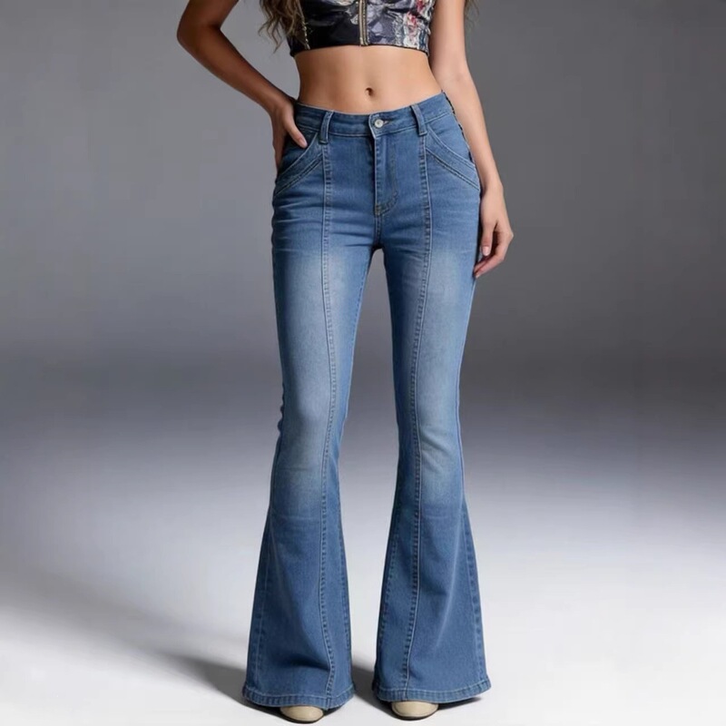 New Low-Waist Retro Flared Slim-Fit Women's Jeans from European and American Cross-Border Source Factories New Low-Waist Retro Flared Slim-Fit Women's Jeans from European and American Cross-Border Source Factories