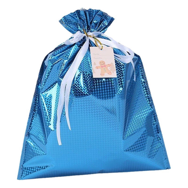 Nuevo papel de aluminio de Navidad con cordón bolsa de regalo de vacaciones bolsa de color de película láser bolsa de dulces de Navidad bolsa de regalo