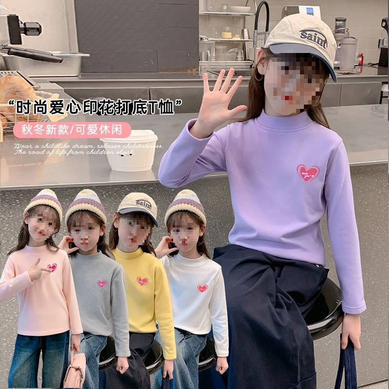 女童圆领打底衫2025秋冬新款儿童加厚加绒T恤中大童内搭保暖上衣